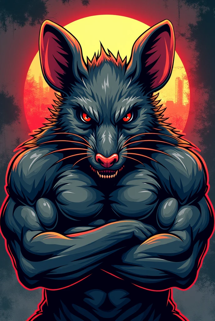 cartoon wolf devil face , shirtless, muscular,
