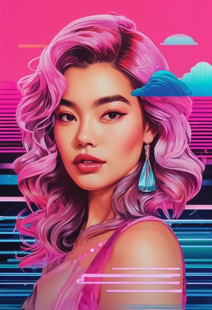 Geisha dancing with pink pastel hair