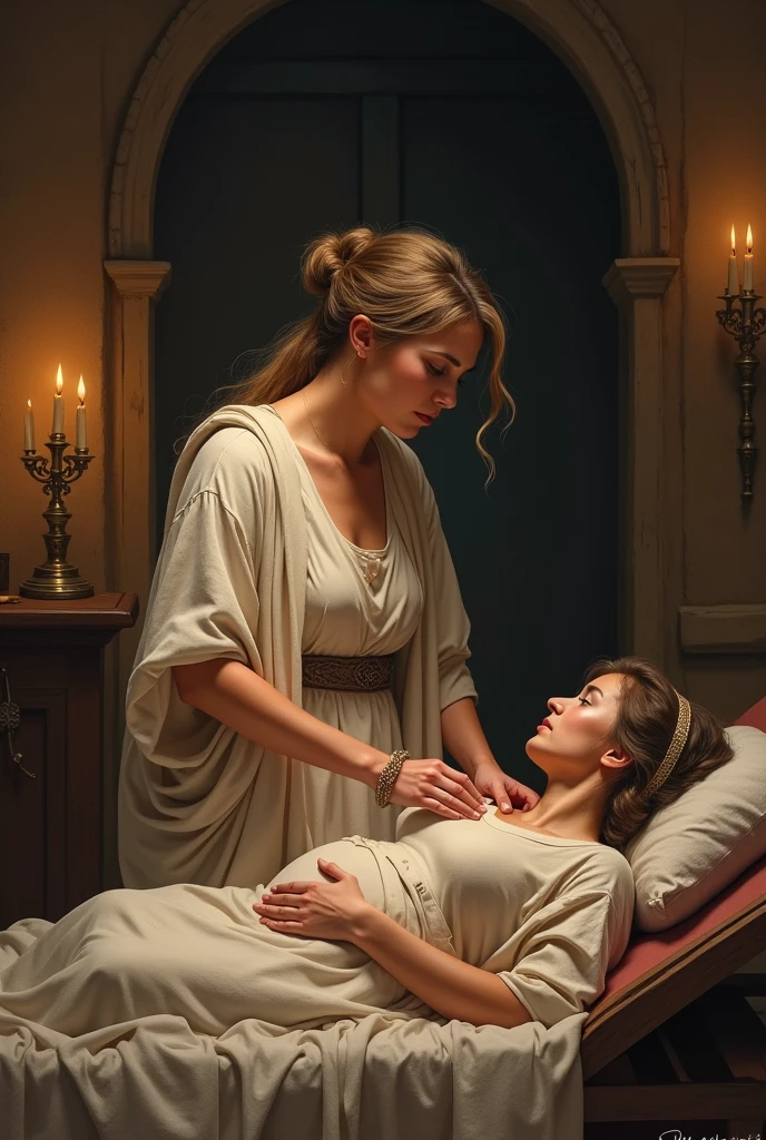 An oil painting of old Catherine of Aragon on her death bed from The Spanish Princess