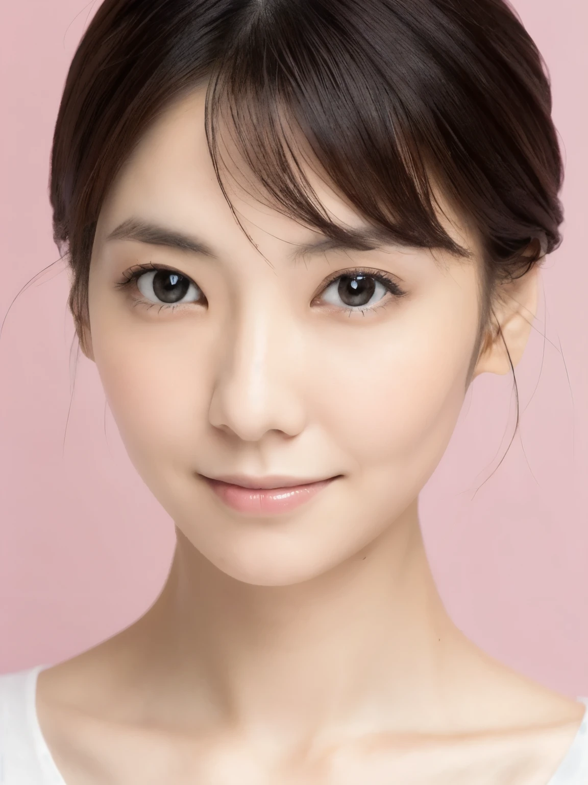 Female in her 30s、One bun hair, Face without makeup, silky white skin, orgasm