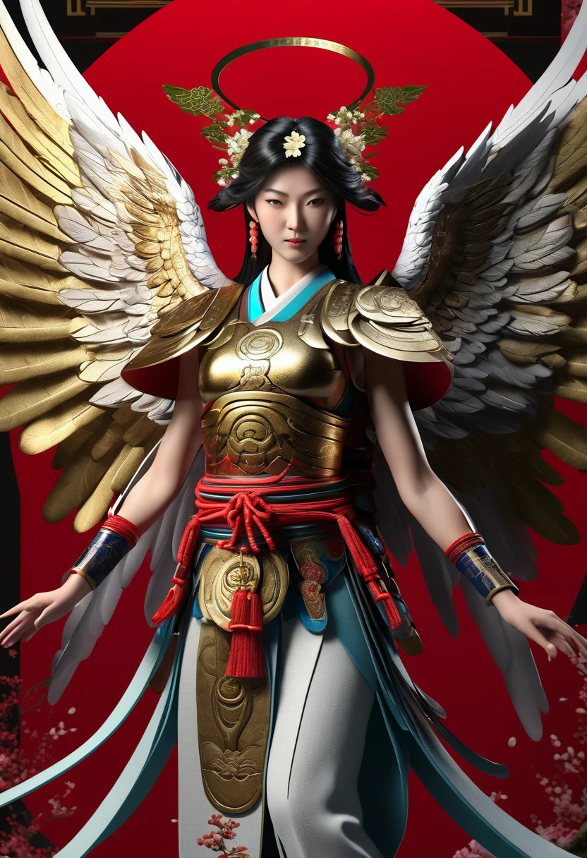 UHD 4K, Ancient Japan, Archangel of Unity, Chromavox, hyper detailed, ultra realistic, unreal engine, octane render, --ar 3:2