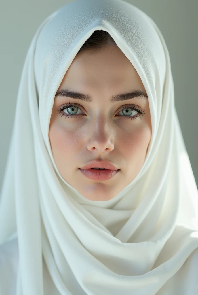 Babe with cute face, Jennifer Lawrence, nude pussy and natural , wearing hijab, cum drip from vagina , perfect nude body