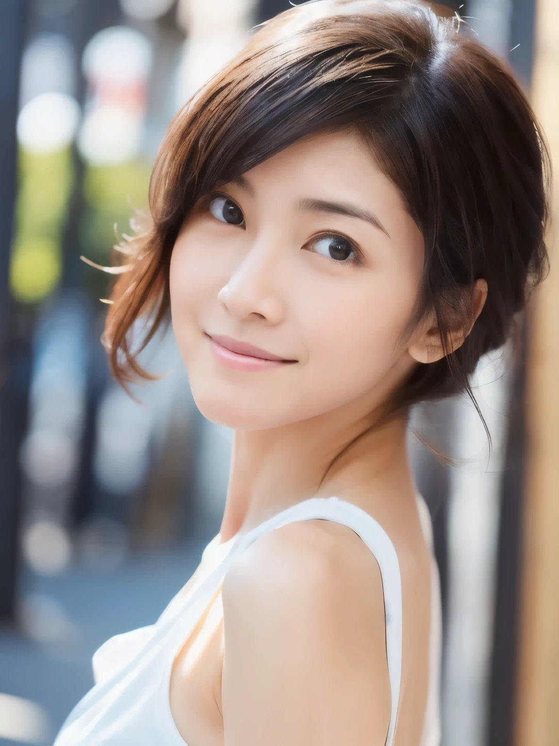 (High reality photograph, high resolusion), Skinny Japanese lady, 30 years old, cute face, detailed face, detailed eyes, various hair style, skinny figure, correct body anatomy, ((looking straight ahead)), facing the camera directly, single photo, a photo captured the best moment expressing the beauty and brains, ((with simple background))