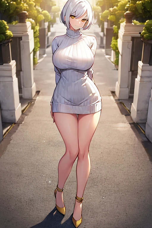 (NSFW), Misae Nohara, thick thighs, hourglass figure, half naked, Looking at the viewer with seductive eyes, exposed breasts, brown black hair, hard nipples, exposed vagina, best quality, highres, bbyorf, gold earrings, large breasts, jewelry, off shoulder, red transparent sweater, sweater red transparent dress, long sleeves, no panties, outdoors,finely detailed, quality, rembrandt lighting, black stockings, (intricate details), dramatic, ray tracing, subsurface scattering, bbyorf, gold earrings, large breasts, jewelry, off shoulder, (red sweater:1.4), full body, (bright sunny day, trees, clouds, bushes), 