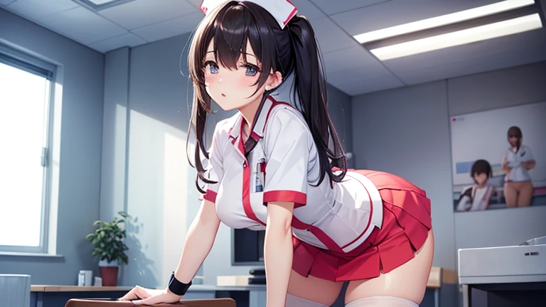 from behind,{very close to viewers},close up to crotch,{{pov}},skin,softcore,nsfw,((all fours)),cameltoe,(((nurse))),on the bed,hospital room background,big breasts,,little girl,s old,(plump b female masturbation,((sex toy)),sweat, textured skin,gleaming skin,((((kawaii)))),face,glasses,nose blush, embarrassing,tongue out,super detail, high quality, UHD, masterpiece, anatomically correct,nsfw