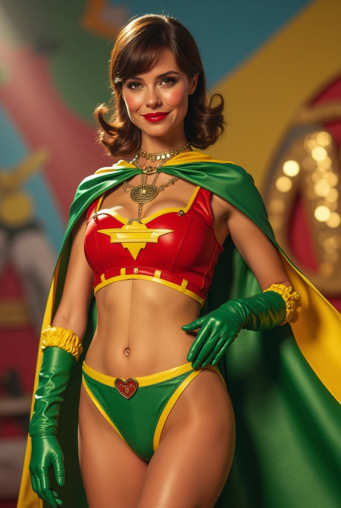 Group of beautiful Brazilian women、ginger hair、smile、Green peacock featherの王冠、huge breasts、Sexy body with beautiful abs、Green peacock feather、Green Micro Bikini、Green knee-high boots、Rio's Samba Carnival draws huge crowds.