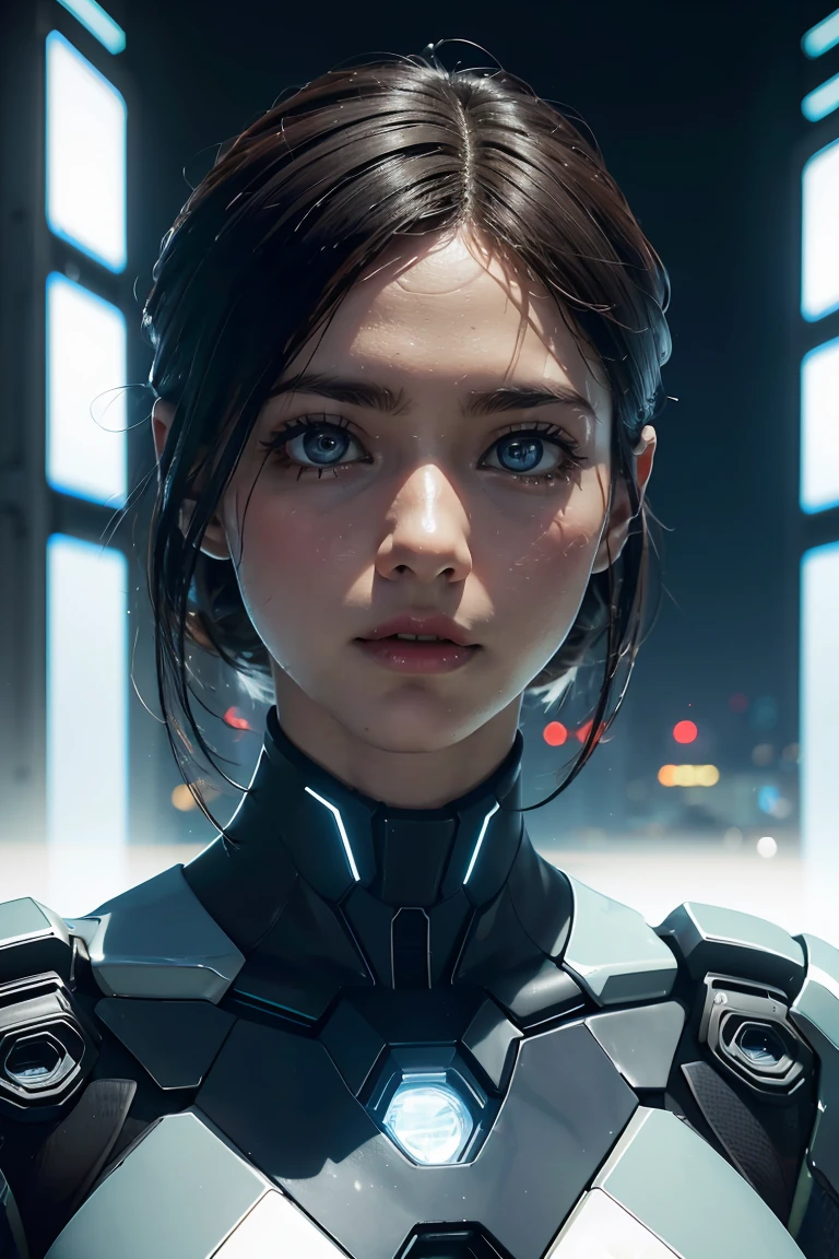 Cortana, A mais alta qualidade de imagem, detalhes marcantes, ultra-high resolution, (1 garota , com um rosto delicado e bonito, the background is a high-tech lighting scene of the future city. surreal illustration, surreal rendering, clean digital rendering, Photorealistic rendering, surreal illustration