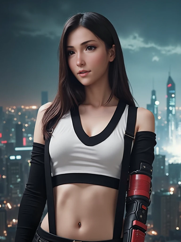 ((最high quality, 8K, masterpiece: 1.3, Ultra HD, high quality, 最high quality, High resolution, realism)) 、(high color saturation:1.0), (highly detailed skin), (最high quality:1.0), (超High resolution:1.0) ,(realistic:1.0), (Super detailed:1.0), (8K, Raw photo:1.1), slender、Slender, muscular body that&#39;s toned like an athlete&#39;s、Kunoichi((female ninja))、Being on the roof of a skyscraper at night