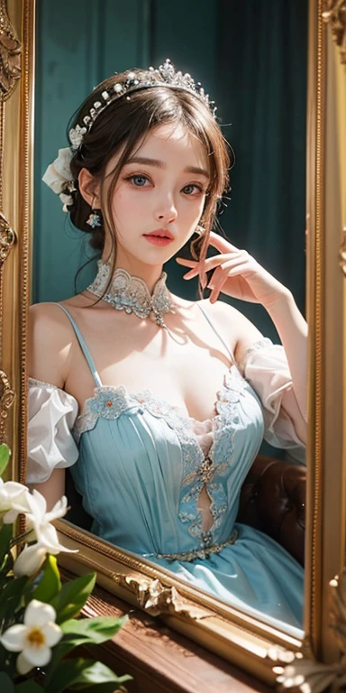 (Front Focus),Surrealist portraits of women by David Hockney and Alphonse Mucha,((ultra gigantic tits))、((Upper body naked))、( Exposed)、((Schools))、Classroom、((Engaging pose))、Fantasyart,(((Golden braided hair)))、((Luxury lingerie in light blue with sexy embroidery))、((Fine light blue lingerie outfit with sexy embroidery))、((Sexy schoolgirl、High quality light blue lingerie with embroidery with less fabric))、Beautifully embroidered sexy embroidered fine light blue lingerie outfit,Decorated with high-quality embroidered fine lingerie outfits and fine jewelry,photographrealistic,动态照明,art stations,poster for,Volumetriclighting,extra detailed face,4 k'',((Colossal tits))、With diamonds,Sexy thighs,exposing the abdomen ,Chest 1 Girl, In the Dark, deepshadow, low tune, Cowboy Shot,(official clothing:1.4), The eyes are confused and seductive,legs separated