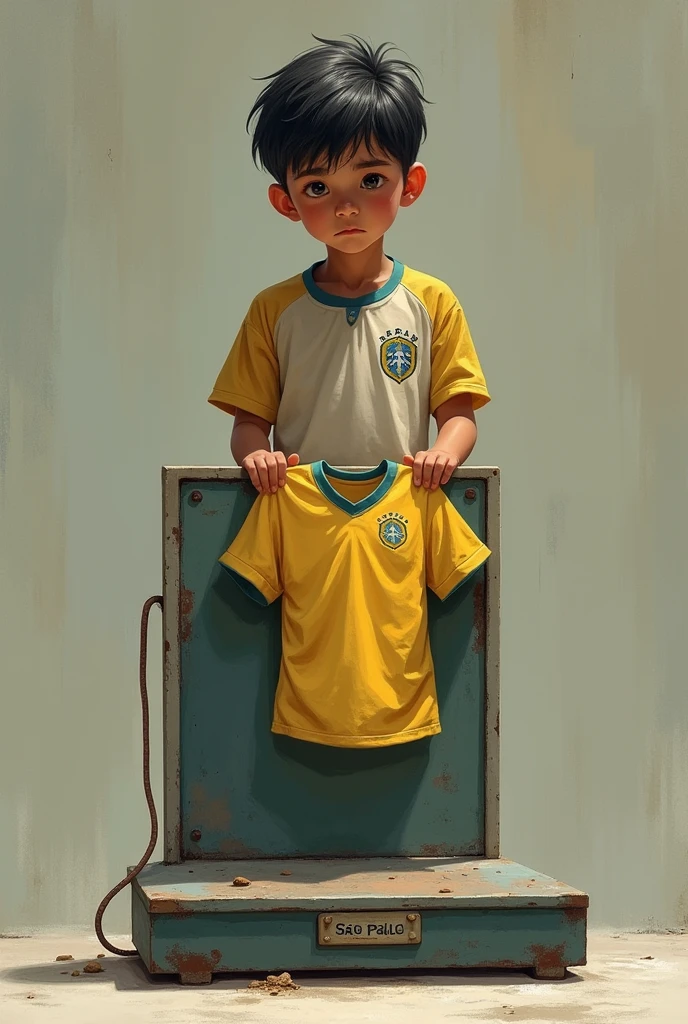 Cartoon of a poor boy dreaming of a football uniform