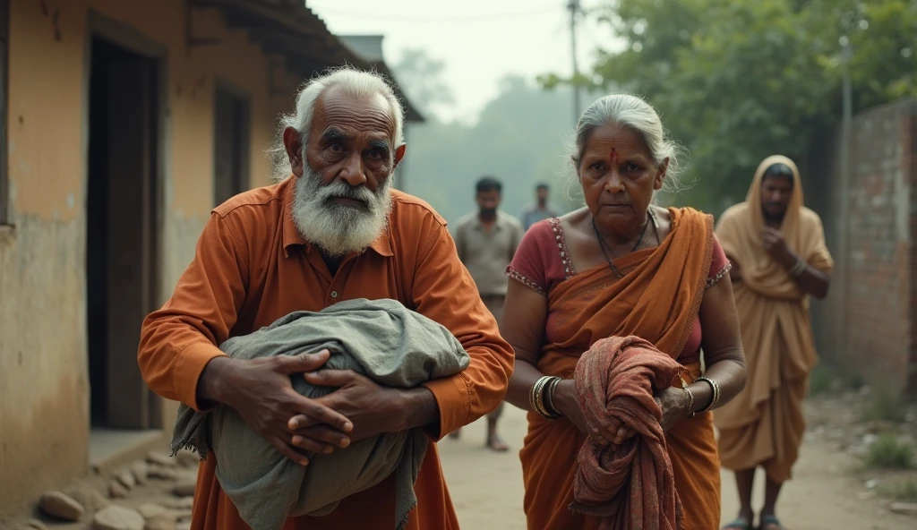 a sad indian men with his wife because they dont have enough grains to survive