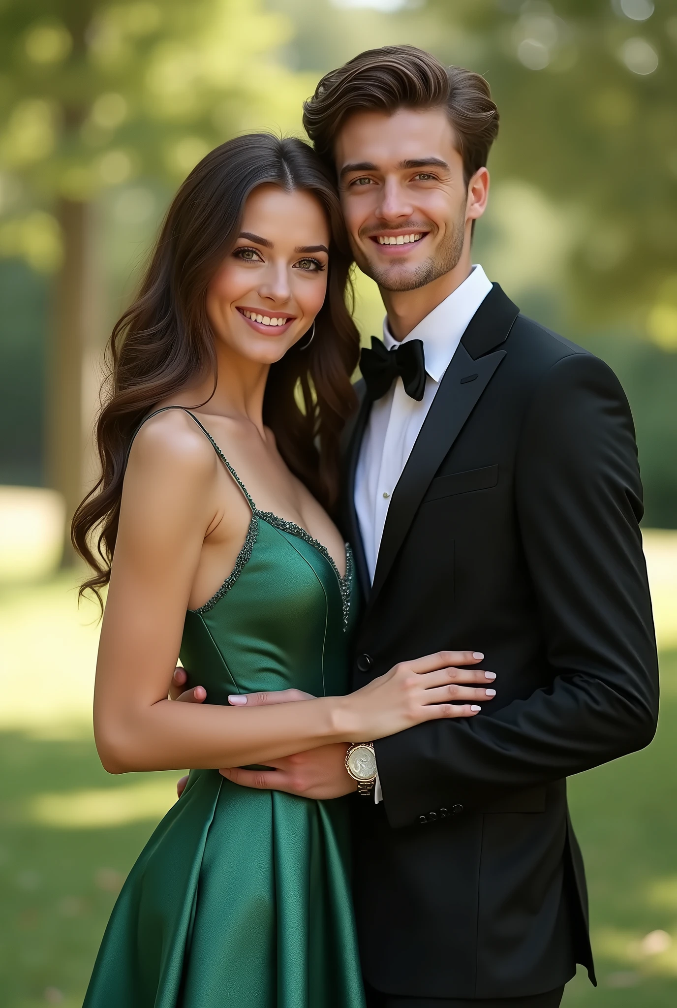 Arafed image of a man and woman in formal wear posing for a picture ...
