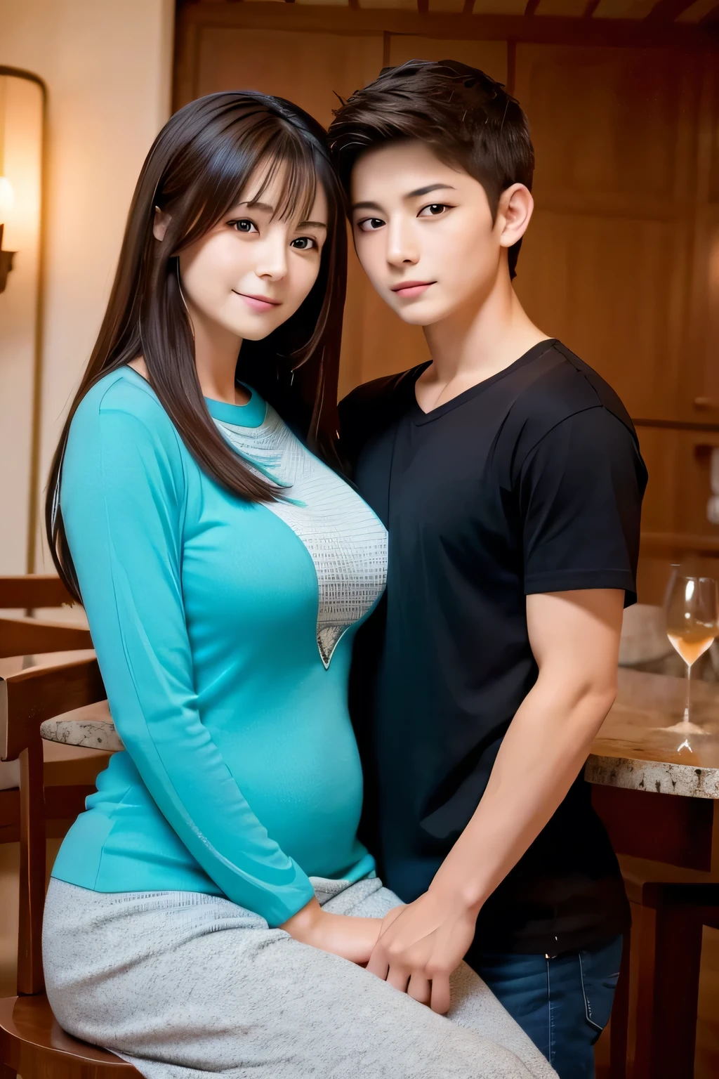 (Mother and teenage son, similar),love,masterpiece,Best Quality,Detailed face,sit,