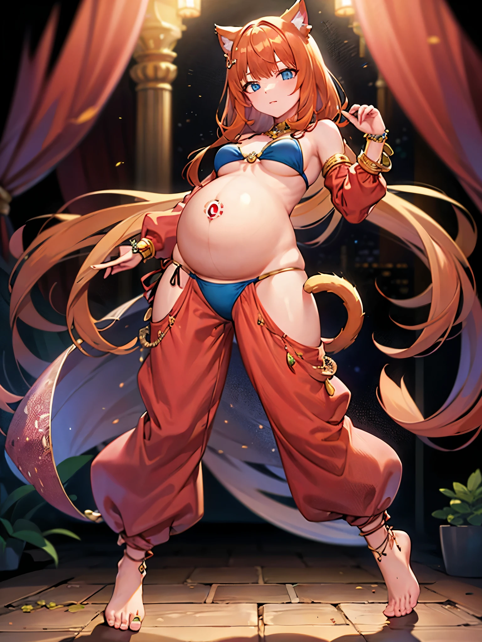 ((Masterpiece)), perfect anatomy, perfect shading, field of depth, (best quality), extremely delicate and beautiful, perfect lighting, detailed face, ultra cute face, cute, (cowboy shot 1.2), full body, (((1girl))), ((solo)), looking at viewer,

Nami, orange hair, blue eyes, ((blush)), (red cheeks), shy, nervous (red long dress 1.5), extremely tight clothes, ((a bit chubby)), ((a bit chubby belly bottom)), (sexy), big deep navel, fat rolls, medium breasts, ((wide hips)), (((thick thighs))), ((curvy))

intricate background, detailed background, hand on hip