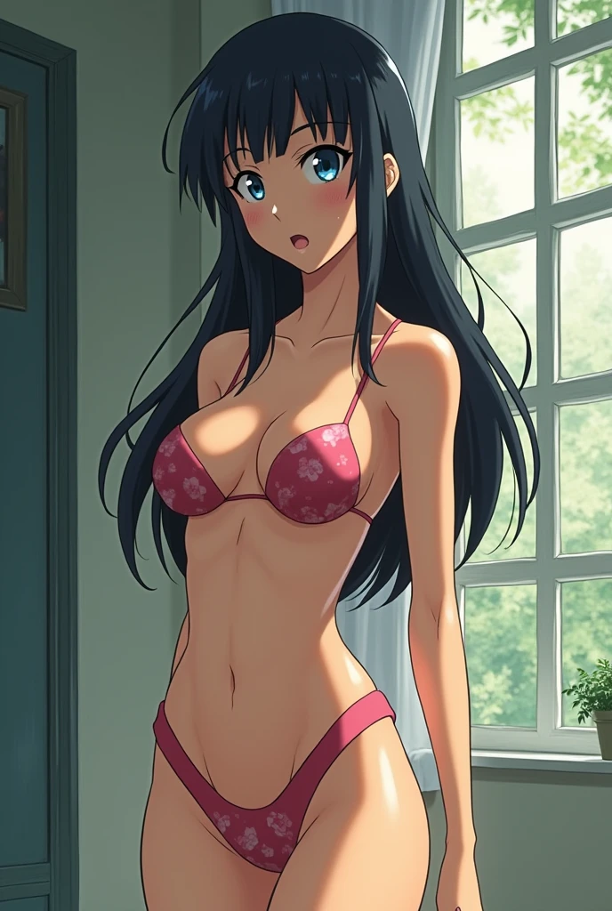 Black Hair Shortcuts hair band White bra Wearing white panties under black pantyhose Beautiful breasts Early morning outdoors