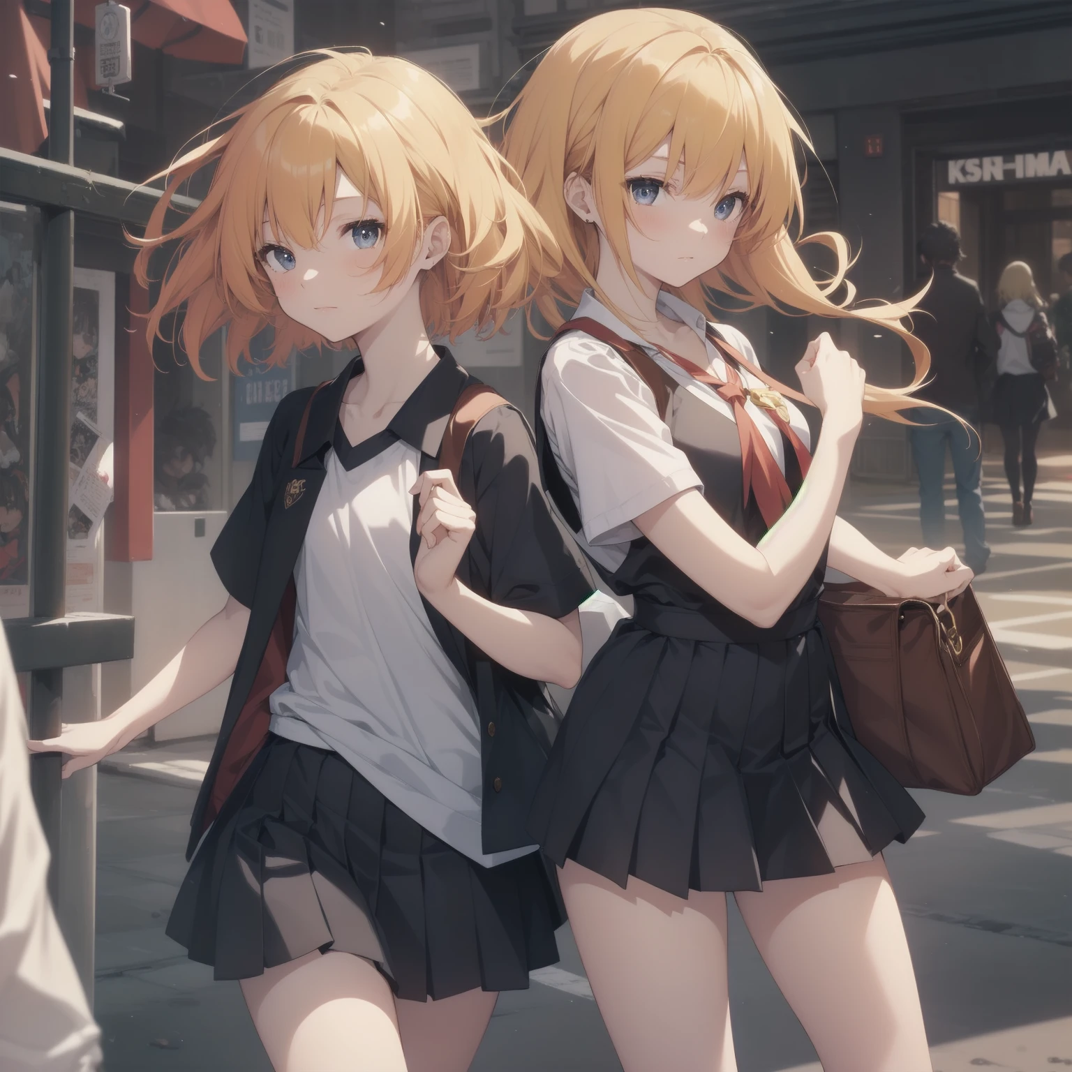 (work of art:1.2, maximum quality), (realisitic, photorealisitic:1.4), beautiful illustration, (natural side lighting, film lighting), ,
(gazing at viewer), 1 girl, Japanese, high school girl, face perfect, beautiful face e simétrico, shining skin, ,
(long hair:1.2, half hairstyle:1.4, hair blonde), rhombus stripe, gold eyes, droopy eyes, long eye whip, (breasts big:0.6), ((naked legs)),
cute hair, beautiful face, beautiful detailed eyes, beautiful collarbone, Body cute, nice chest, beautiful thighs, Nice legs,
((white collar shirts, grey pleated skirt, blackstockings, red plaid tie), panties pink),
(beautiful scenery), day time, school roof, (facing the front), (Impatient expression, blush cheeks, embarrassed expression), (((skirt puller, Windlift))),