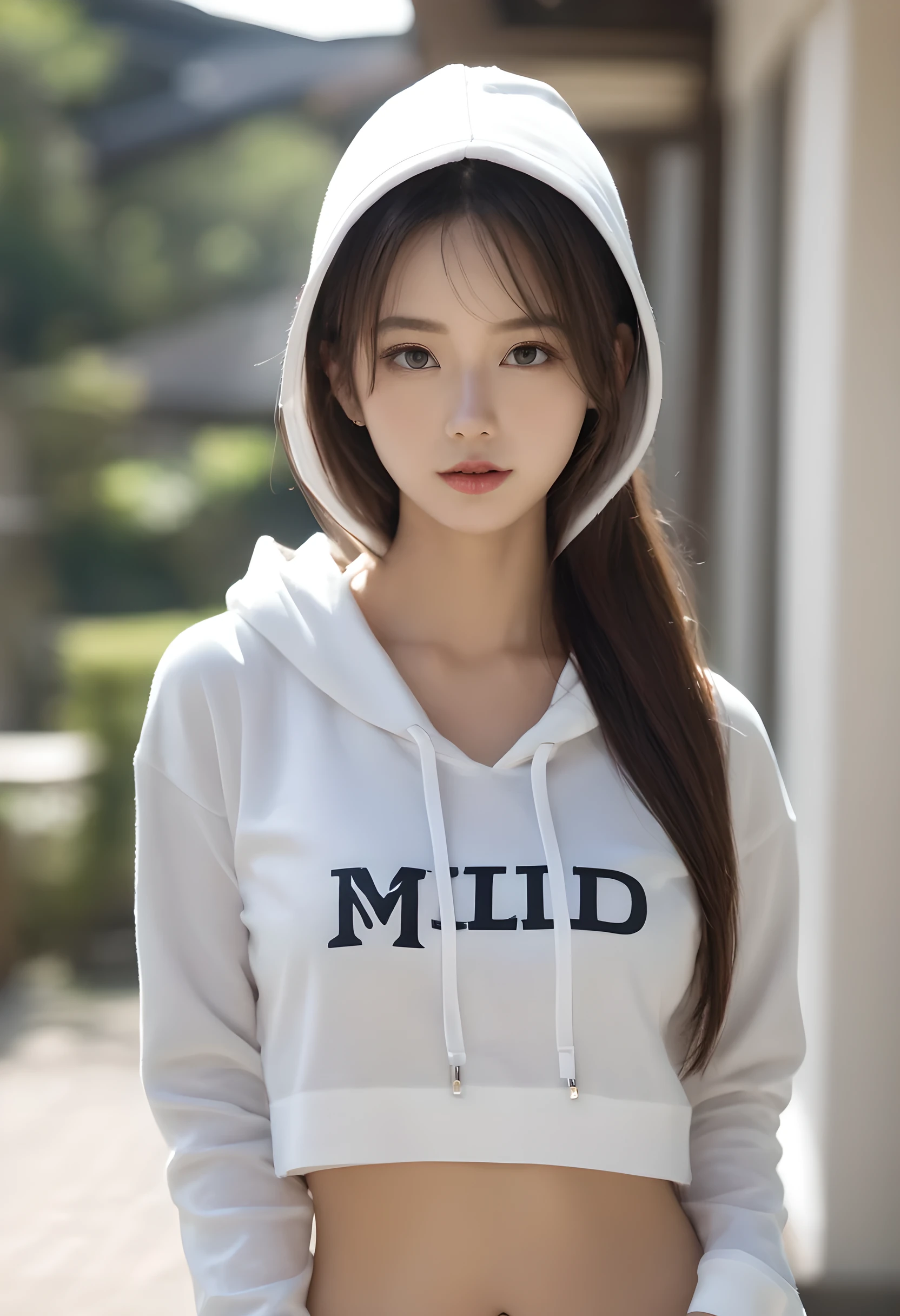 (UHD, retina, masterpiece, accurate, anatomically correct, textured skin, super detail, high details, high quality, award winning, best quality, highres, 8k, Surrealism:2) depth of field, full body, 1girl, Twenty five years old、A mature atmosphere、Very beautiful woman、Mature woman,japanese, Model、(She is wearing a bikini and hoodie:1.3)、Slit eyes、Big Eyes、Fine skin、Medium Hair、naughty、I'm (on the beach)