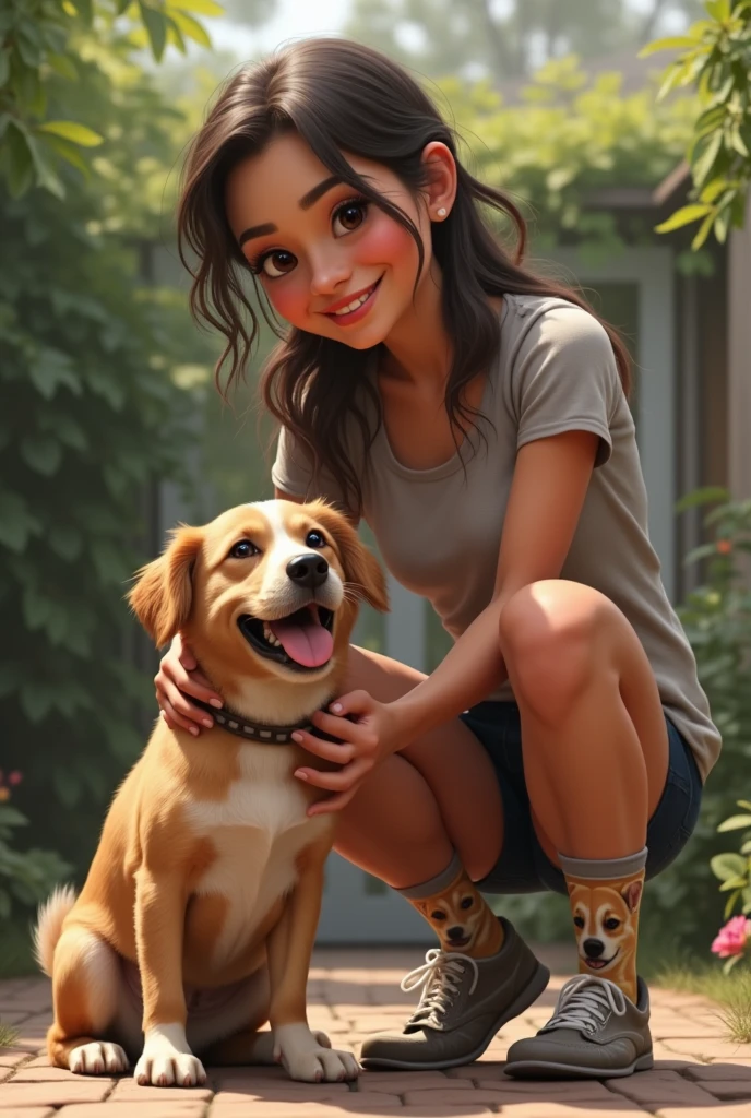 humanoid face, cute female anthro dog, (detailed silky dog fur:1.2), (dog fur), dog ears and nose, BREAK, solo, looking at viewer, outdoors, forest, early morning, blurry background, blurry foreground, BREAK, 1girl, charcoal colored hair, stacked bob hair, detailed humanoid glossy brown eyes, glitter eyeshadow, rounded eyebrows, cute ,, aesthetic, excessive laughter, eyes squinted, mouth wide, head thrown back, body shaking, full body, squatting, hands on hips, spread legs, BREAK, detail, lifelike textures, smooth textures, matte textures, glossy textures, edgQuality,