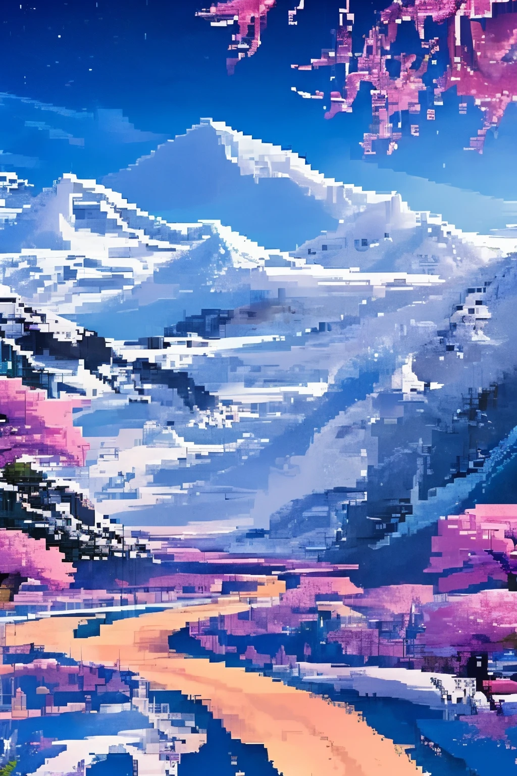 Landscape Art Attractions Pixel Art, evening, 3D Pixel Art 4K Wallpaper, Amazing pixel art detail, pixel art, Steam wave, The pixel art engine is not really detailed., japan, cherry blossoms.