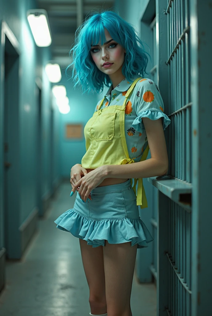 mulher, ruiva, triste sentada no centro de uma sala abandonada de um hospital