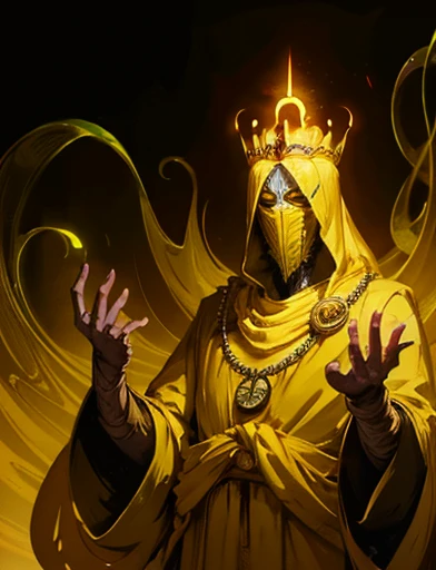 a painting of hastur the king in yellow, yellow-robed, beautiful male ,king in yellow, hastur the king in yellow, , portrait of hastur the king in yellow, the king in yellow,honoring hastur the king in yellow artwork, portrait of the god hastur,hastur,galactic deity, concept art of hastur the king in yellow, peter mohrbacher style,