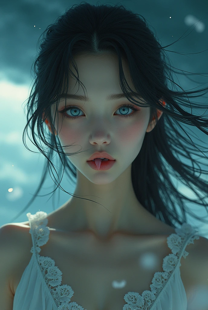((8K, top-quality, masterpiece, 超A high resolution, Photorealsitic:1.5)), 1girl in, age19, Perfect dynamic composition, tilt the neck, Look up at the viewer on the bed:1.4, Highly detailed eye and face texture:1.3, Fair skin, (Beautiful blue eyes, Eyes that feel beautiful eros:1,5), (Face feeling ecstasy:1.5, Sexy face:1.5), (A mouthfeel that feels beautiful eros:1.55), (Facial expression when you feel that you are being caressed violently:1.8, An expression drowning in intense pleasure:1.7), (foco nítido, Cinematic lighting), Show face only, ((((Too erotic)))), Cute sexy woman