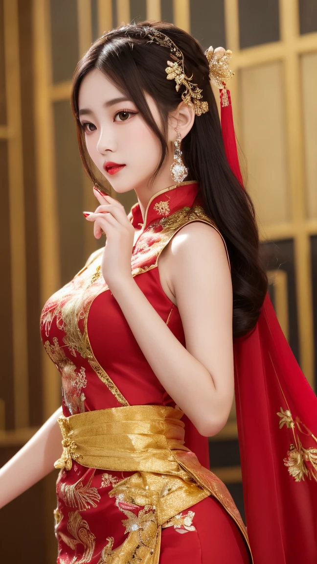 beauty girl myanmar ( (Crimson red-silk dress)