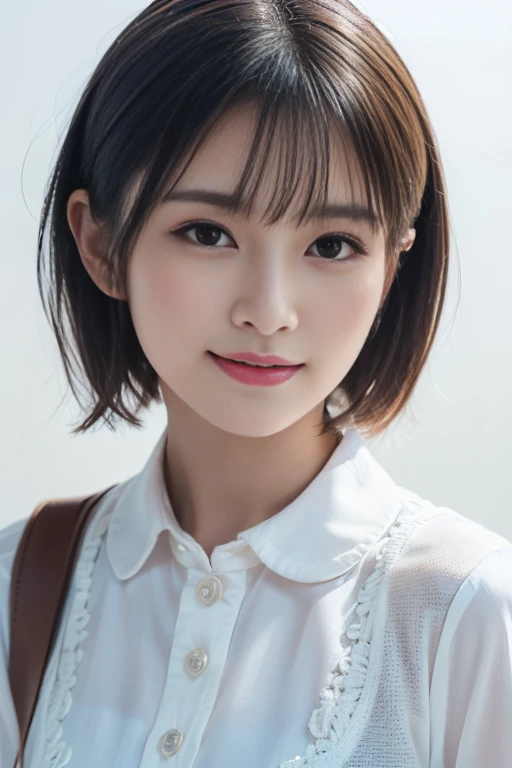 Best-quality, Masterpiece, Ultra-High-Resolution, (Photorealistic:1.4), Raw-Photo, 1girl, the most famous Japanese idol, 15-years-old, extremely cute face, extremely beautiful big-black-solid-circle-eyes, extremely beautiful black-short-cut-haired, extremely beautiful long-eyelashes, extremely beautiful lips, wearing winter-clothes for business, innocent-smile