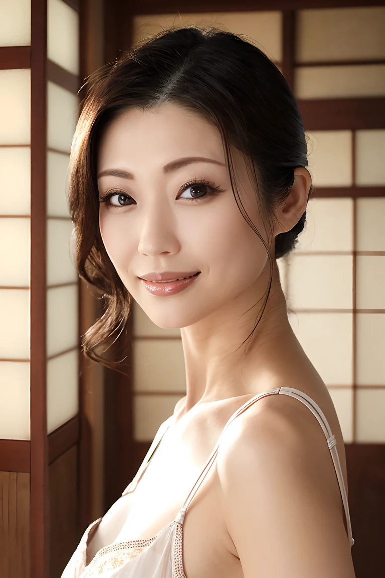 (Highest quality、Tabletop、8K、Best picture quality、Award-winning work)、(A beautiful mature woman:1.1)、Mature face、(Innkeeper:1.1)、(lingerie:1.2)、Perfect mature woman portrait photo、Skin Shining、Standing Elegantly、(The most natural and perfect hazy perfect Japanese style room background:1.3)、(The most natural and perfect neat Japanese style room background:1.2)、White Shining Skin、Very white skin、(Bringing out the body line You: 1.1) good posture: 1.1)、(Close-up face: 1.1)、Slightly pregnant