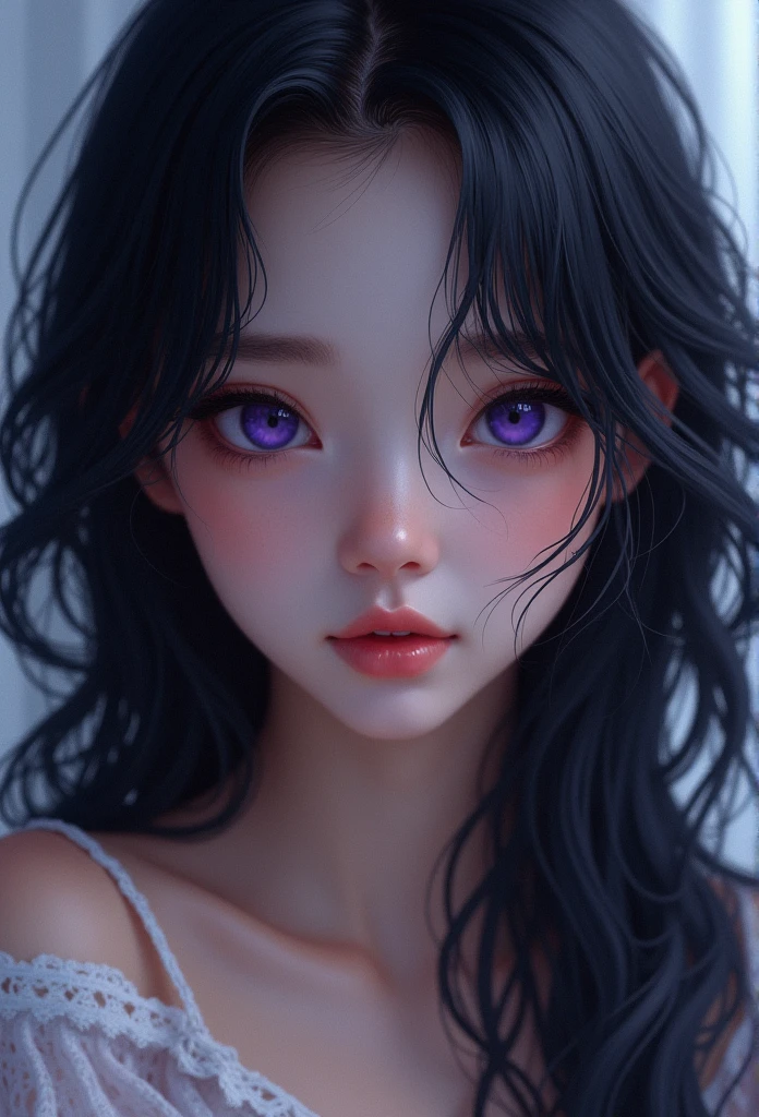 a young girl with short brown hair, purple eyes with dark circles, thin and pale skin, beautiful detailed eyes, beautiful detailed lips, extremely detailed eyes and face, long eyelashes, portrait, realistic, photorealistic, photo-realistic:1.37, best quality, 4k, 8k, highres, masterpiece:1.2, ultra-detailed, realistic, studio lighting, ultra-fine painting, sharp focus, physically-based rendering, extreme detail description, professional, vivid colors, bokeh