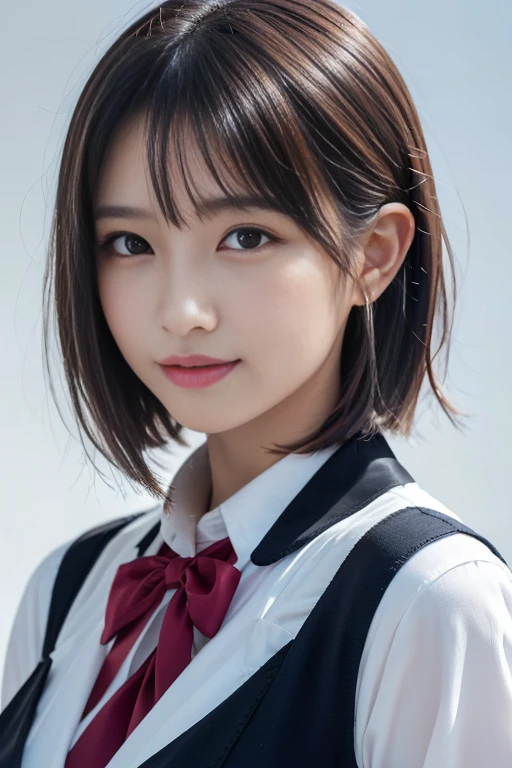 Mastepiece, Best Quality, (Highest quality、8k、masterpiece:1.3)、Ultra-high resolution、Physically Based Rendering、(Photorealistic：1.37)、Beautiful woman with perfect body:1.4、Slim abdomen:1.2、Highly detailed face and skin texture、 Red Cheeks、White skin、Narrow waist,Thin legs、Highest quality,Very beautiful woman, (cute:1.2),Perfect Glowing Skin、((Flower Field))、((Full nudity))、((Upper body nude))、smile、(((High school girl uniform)))、(((I see Chev)))、