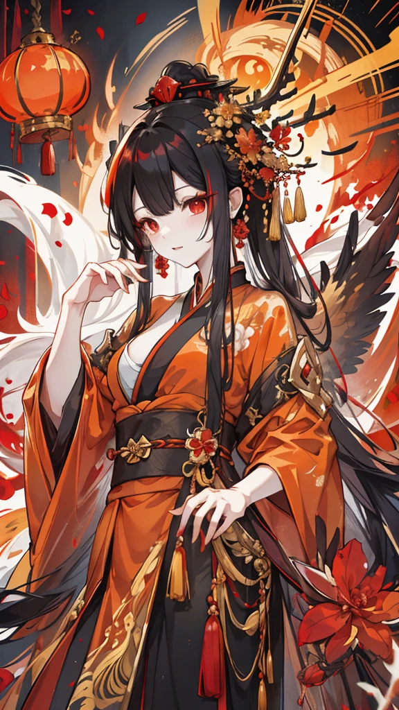 masterpiece, best quality, good quality, Fantasy Aesthetic, Highly detailed, shadowverse style, female, red eyes, japanese aesthetic