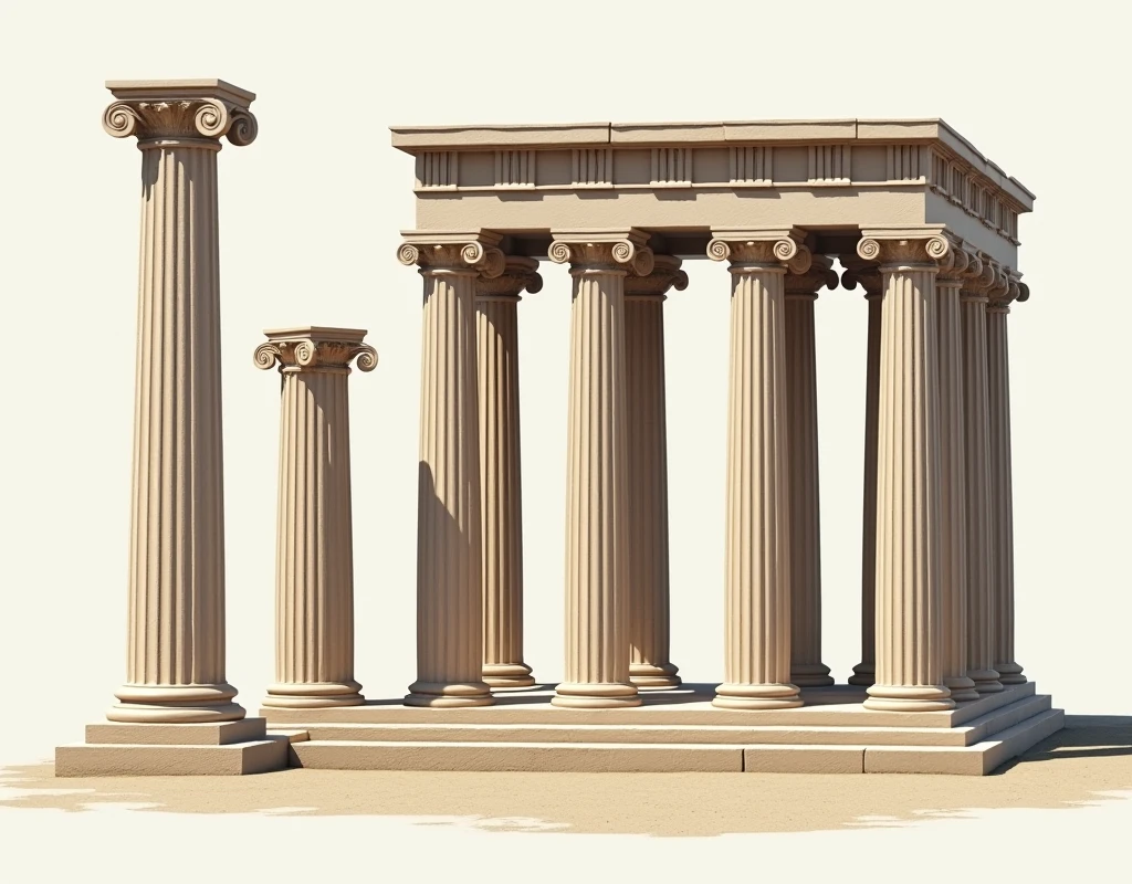 Three pillars that reflect the meaning of Freemasonry and on each pillar must be the goddess Minerva, the God Hercules and the goddess Aphrodite in grayscale