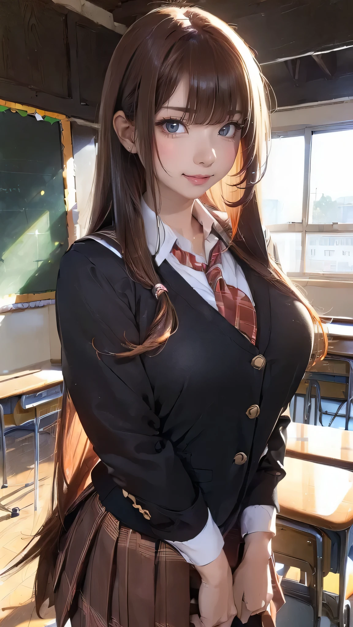 ((looking at viewer:1.5)),((1girl:1.5),curvy,,beautiful breasts,large breasts,pale skin,(erect nipples)),((long hair),(thin hair:1.8),(straight hair:1.5),(Swept bangs:1.5),(extra light coppery amber hair:1.5),(hair over one eye:1.2)),((realistic),8k,ultra HD,high resolution,best quality,masterpiece,(Sense of presence:1.5),(Dynamic:1.5),(bold:1.5)),((clothed:1.5),(school uniform:1.5))