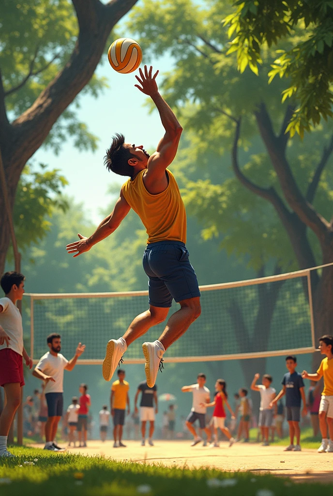 photorealistic, best quality, masterpiece, extremely detailed, sexy, homoerotic, extremely handsome, youthful, 25 year old handsome and athletic korean man, fair skin, (((muscular bodybuilder))), (((massive thighs))), wearing skimpy thong, shirtless, round bubble butt, very sweaty, jumps up to catch a volleyball, happy, at park, extremely romantic atmosphere, perfect face, perfect fingers, perfect hands, perfection