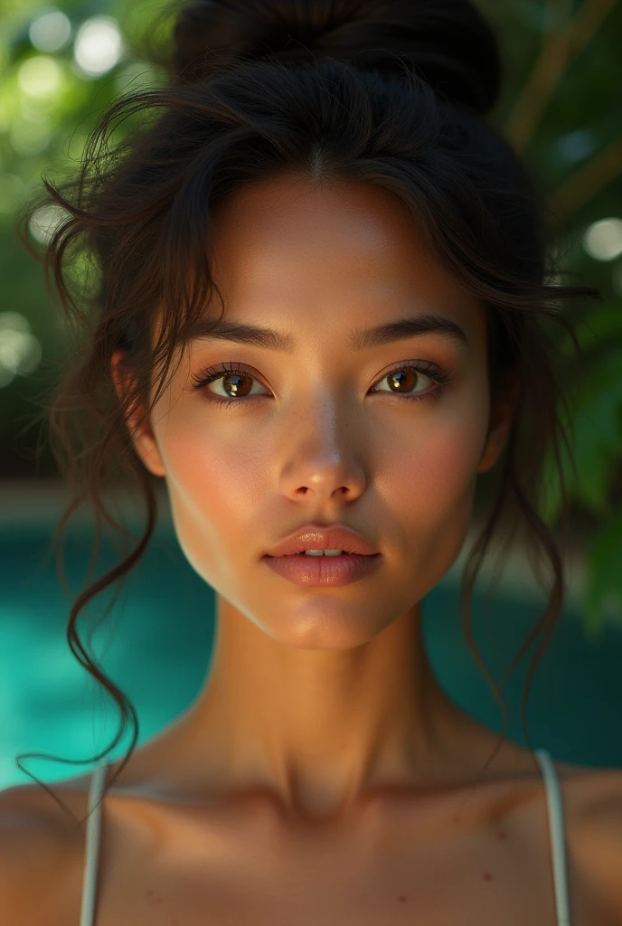 Neplese woman 35, white freckles skins, curvy body (best quality, masterpiece, colorful, dynamic angle, highest detailed, hyper realistic), upper body professional photo, fashion photography , nepalese woman 35 ,(high resolution textures), in dynamic pose, bokeh, (intricate details, hyperdetailed:1.15), detailed, sunlight passing through hair, (village mountains background)(high contrast, official art, extreme detailed, highest detailed, natural skin texture, hyperrealism, soft light, sharp, perfect face)