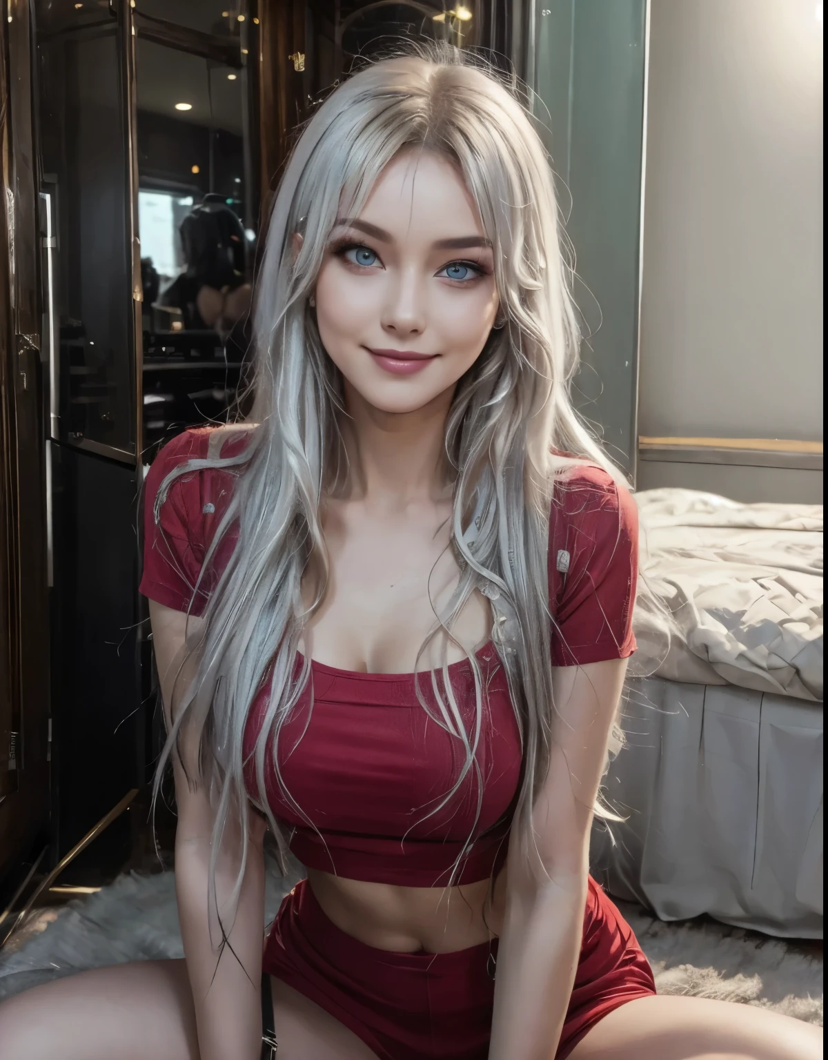 Platinum colored hair、Long Hair、Green Eyes、tall、mysterious、anime、actress、Alluring、Beauty、Hair is stiff、sexy、Black trousers、open neck black jacket