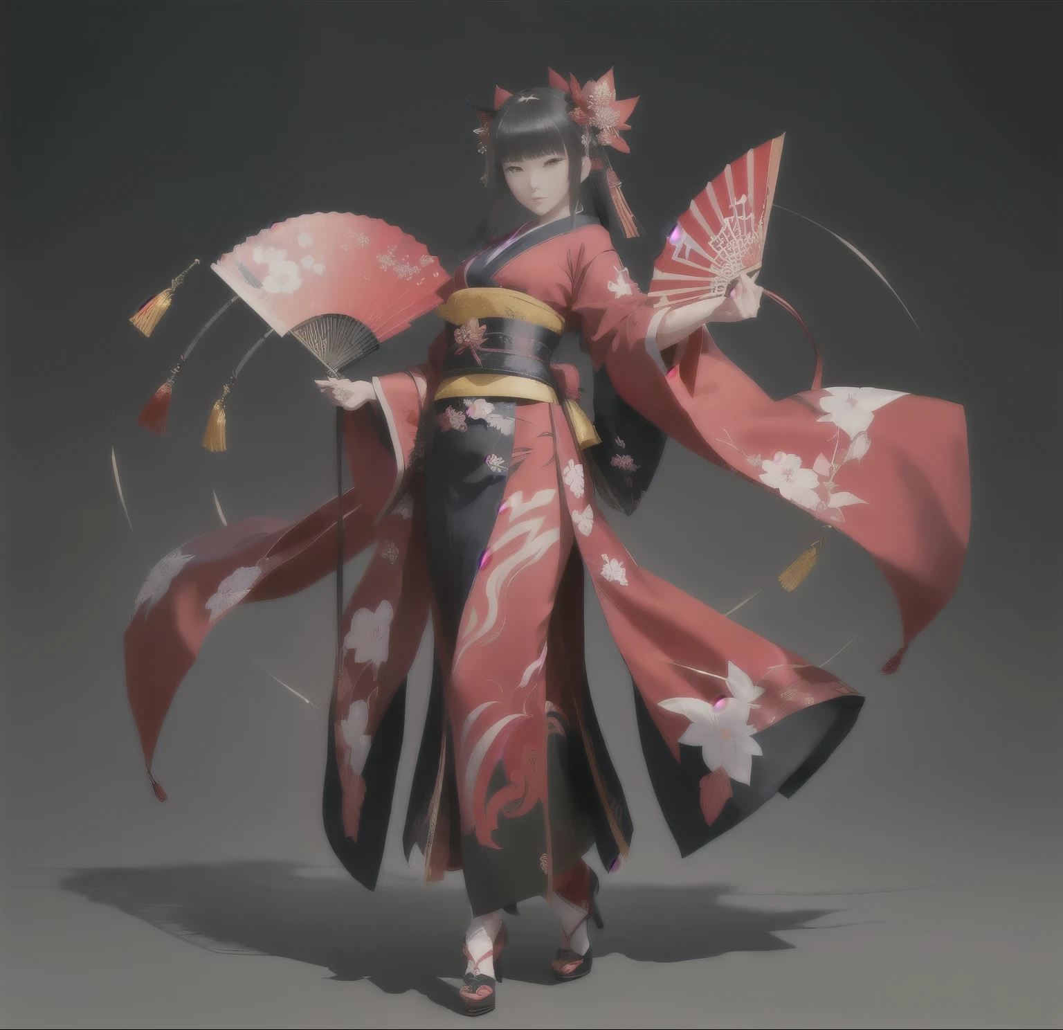 anime - style image of a woman in a red kimono with a fan, onmyoji detailed art, onmyoji, onmyoji portrait, katana zero video game character, official character art, kasumi arimura style 3/4, artistic render of reimu hakurei, fox nobushi, ayaka genshin impact, fighting game character