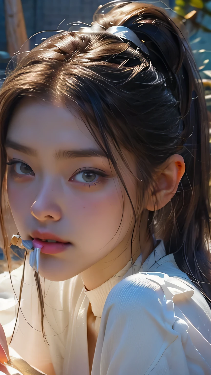 arafed woman with a blue tie around her neck, portrait sophie mudd, pokimane, anna nikonova aka newmilky, xision wu, dilraba dilmurat, gemma chen, bella poarch, girl with plaits, portrait of jossi of blackpink, pigtails hairstyle, ilya kuvshinov with long hair, lulu chen