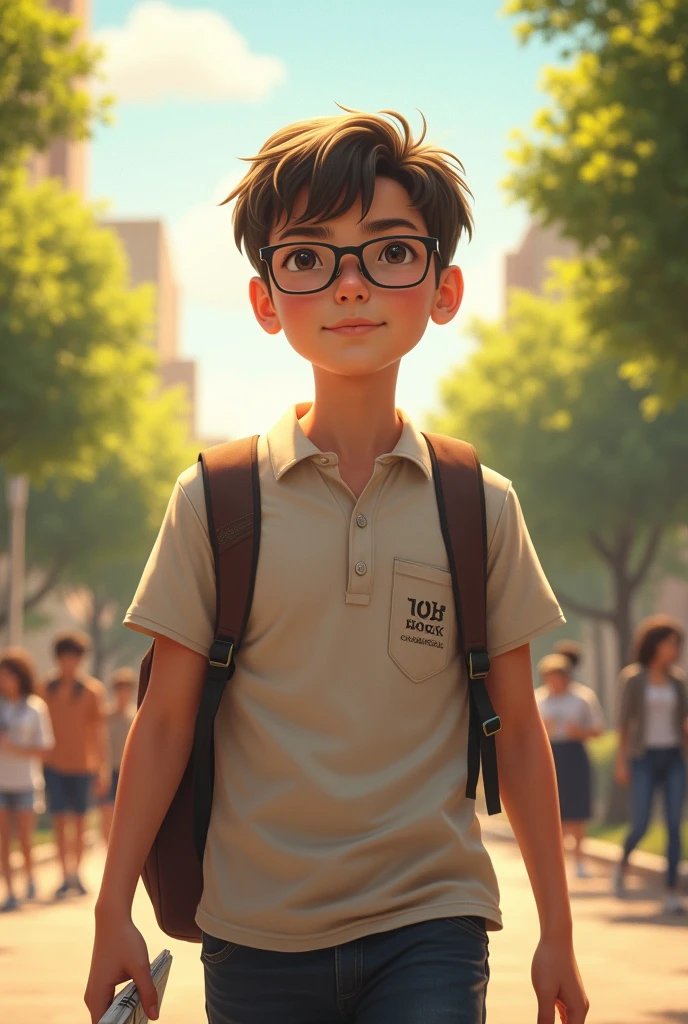 Male teenage reporter with black hair glasses