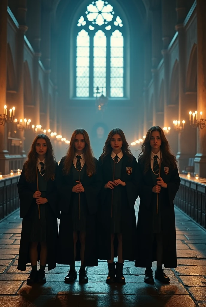 photorealistic commercial portrait, (full body shot:1.6), hermione granger style, 1 girl bestemmaw, makeup, 2 boys, (Dumbledore, Snape:1.3), hyperrealistic, perfect anatomy, seductively presenting pussy for the camera, stomach bulge, professors looking down over shoulders, realism, stunningly beautiful, moaning, eyes closed, mouth open, perfect face, glowing eyes, hyperrealism, intricate details, ultra-realistic, high saturation, cinematic light, 35mm raw photo, nsfw, art by j.c. leyendecker
