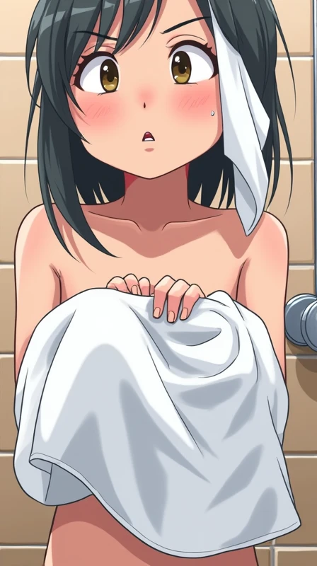 1girl, haruka, black hair, short hair, bangs, blush, looking at viewer, collarbone, sagging medium breast:1.5, nipples, cleavage, (all fours, seiza), slender, upper body, (topless), (best quality, masterpiece:1.3), (perfect detailed anatomy, Beauty details eyes, Shiny skin, beautiful breasts and nipples), 