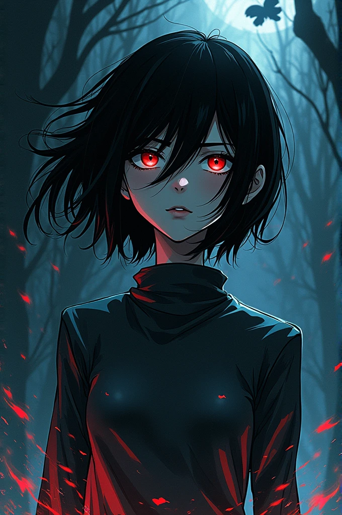 Very detailed anime art style, female, very detailed hair, dark hair, very short hair, very messy hair, bangs covering eyes, extremely detailed clothes, white kimono, creepy, scary, ghost like