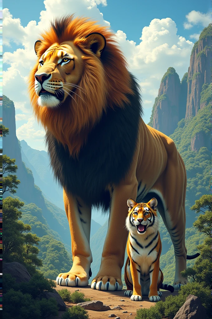 lion costume betwen sky with tiger
