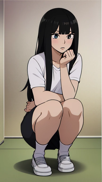 One Girl,Line art,Monochrome,sketch,Pencil drawing,Traditional Media,One Girl, Upper body,She's in trouble,pattern,sweater,Beaver ,Delicate body、mini skirt、black tights、Open leg pose、, Long sleeve, With legs apart, alone、(Cute Teenage Girl, alone),Beautiful portrait、Respect、Crying face、Seeking help、Black-haired、