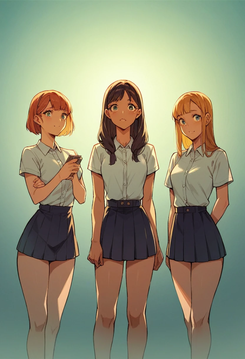 beautiful, masterpiece, best quality, extremely detailed face,  perfect lighting, 4girls, solo,  Short skirt 