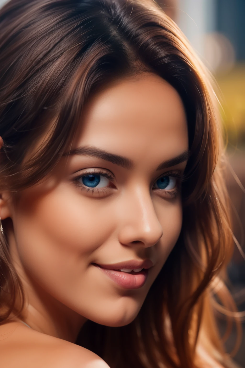 Close-up portrait of a 2 woman with pale, flawless skin. [Eye color, e.g., piercing blue] eyes framed by [eyebrow shape and color, e.g., gently arched, dark brown eyebrows]. [Lip shape and color, e.g., full, rosy lips] curved into a [expression, e.g., subtle smile]. Delicate features, high cheekbones, and a soft jawline. Natural, [hair color, e.g., auburn] hair gently frames her face. Soft, even lighting highlights her complexion and emphasizes her captivating gaze.