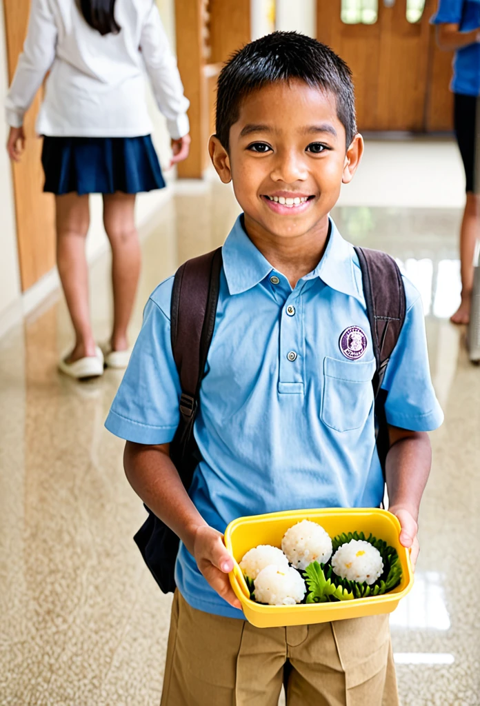  holding rice ball lunch