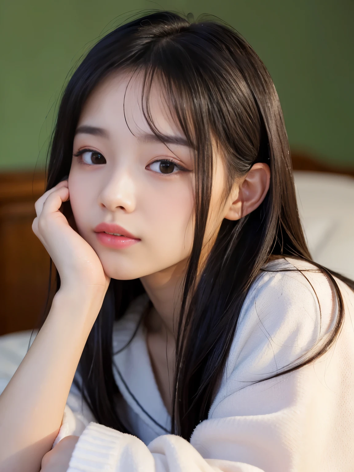 ,teeirl,The expression is shy,Lie down in bed,quadratic element,High picture quality,skin is delicate,Endearing