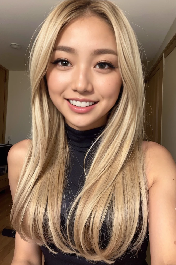 gyaru, dark-skinned, shiny oiled skin, blond hair, wearing　pink tracksuits,  close up shot, smiling, in the night park